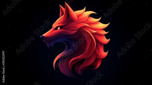 Fiery Red Wolf Head Abstract Digital Art logo night orange animal      photo