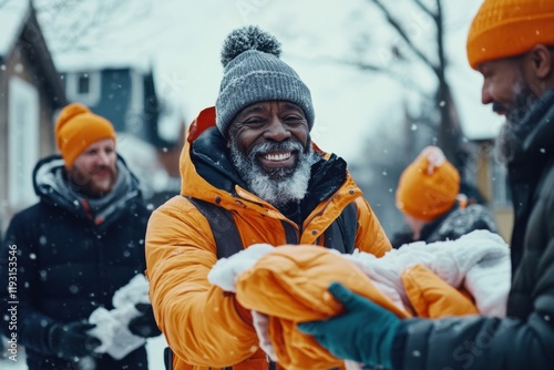 Group provides warm blankets to homeless individuals on snowy street during winter outreach