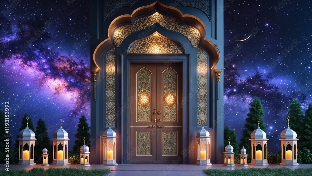 Obraz premium Elegant Islamic Ramadan Greetings Featuring Ornamental Design Elements Perfect for Festive Celebrations