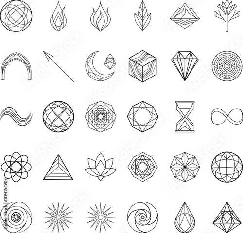 Geometric Sacred Symbols Line Art, Minimalist Design Elements