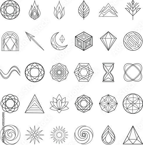Geometric Shapes, Symbols, and Line Art Designs Collection