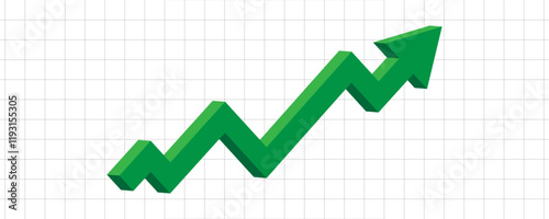 3D green arrow up, rise, bull forex market financial trend in transparent grey lines chat banner background template