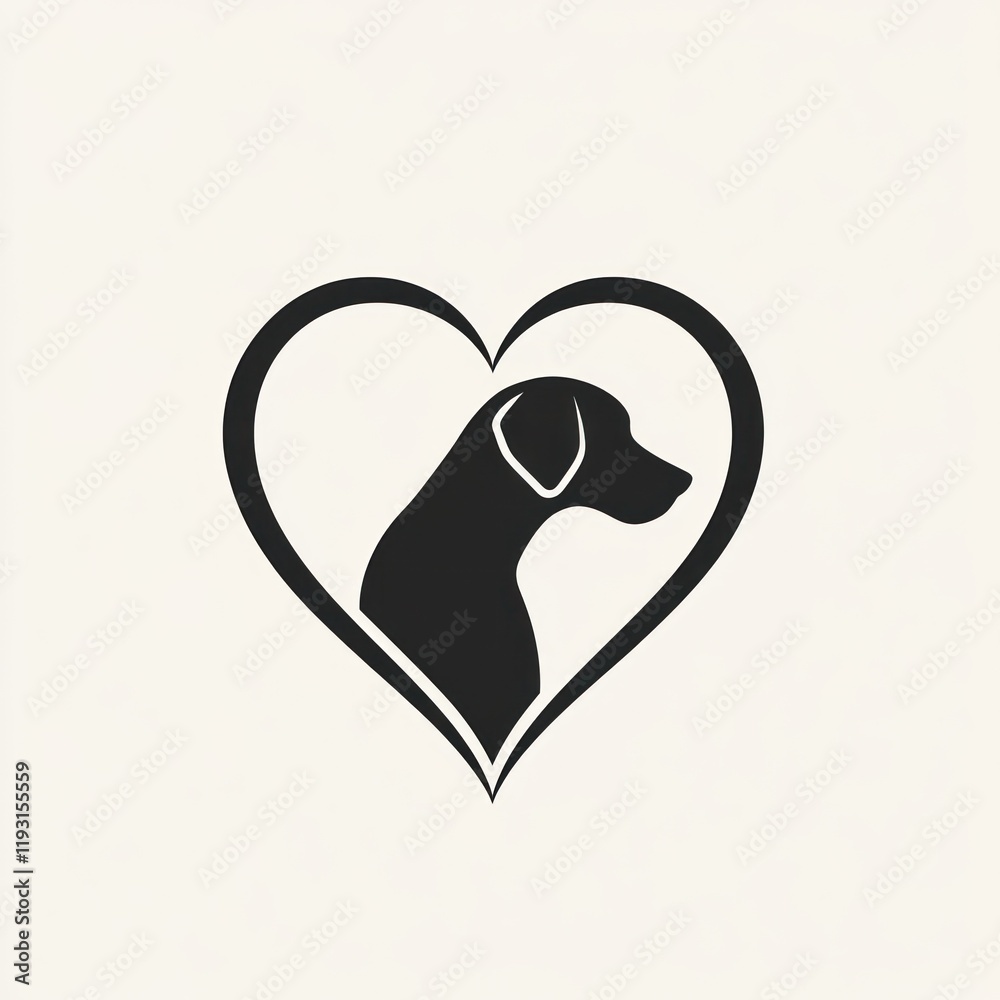 Dog head profile inside heart; love, pet adoption Dog head profile inside heart; love, pet adoption