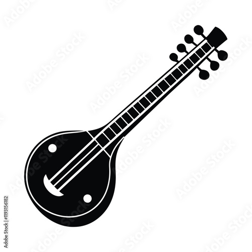 Sarangi vector silhouette isolated on white  photo