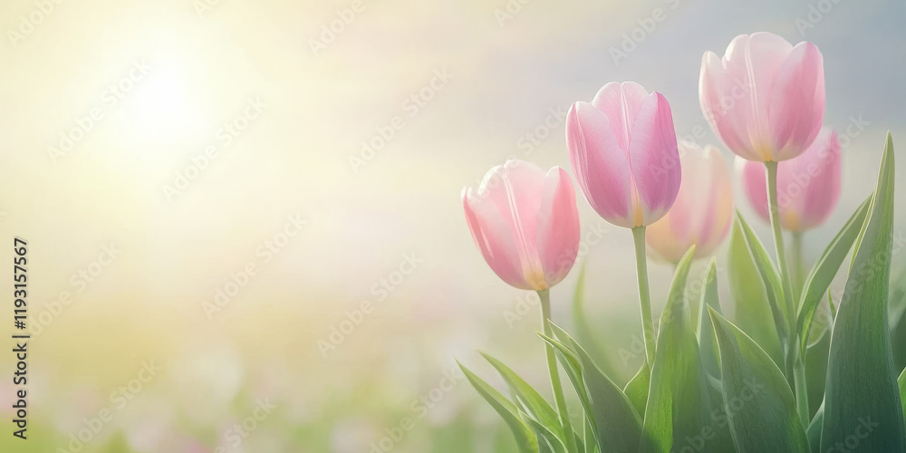 Fototapeta premium Pink Tulips. Beautiful Bouquet of Tulips. Colorful tulips in spring. Beautiful Floral background for Easter Holiday, Women's day, 8 march, Birthday, Mother's day