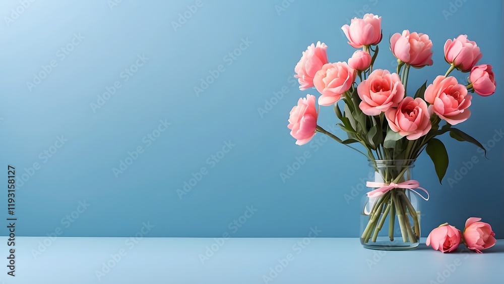 Fototapeta premium banner with empty space Without Text, Mother Day theme minimalist Blue background