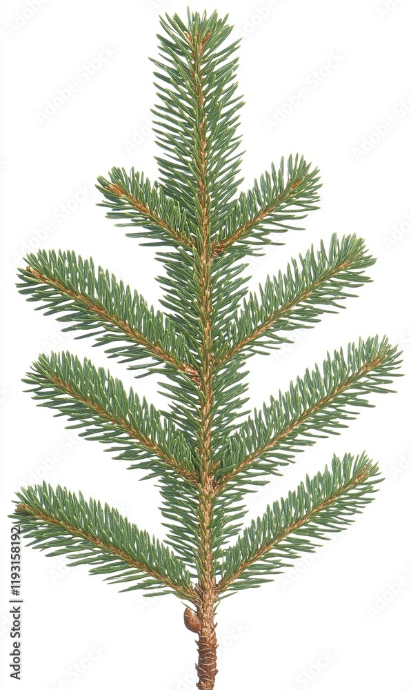 Naklejka premium Single fir tree branch isolated on white background, ideal for nature designs