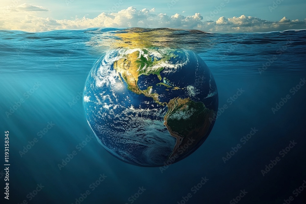 Fototapeta premium Global Impact of Climate Change on Earth's Oceans and Environment with Rising Sea Levels and Shifting Weather Patterns