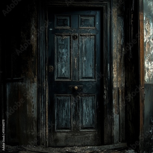Ancient Weathered Doorway in Decaying Building