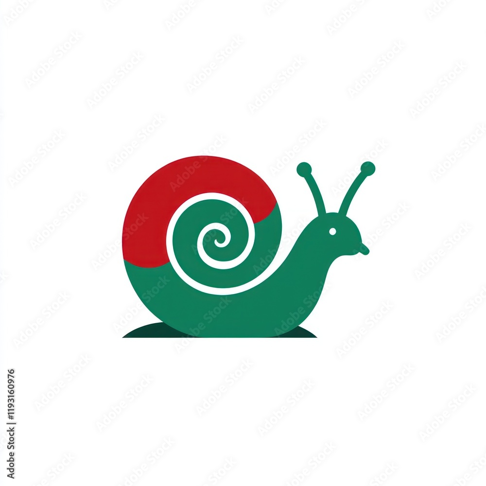 Green and red snail illustration, nature, slow, movement, patience, symbol, design, white background, for websites or print