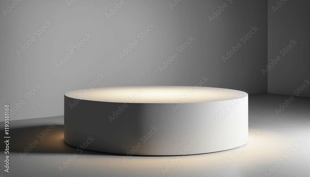 Small circular podium illuminated softly on wide smooth texture Small circular podium illuminated softly on wide smooth texture