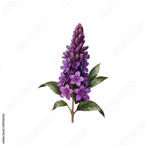 Botanical Beauty: Detailed watercolor illustration of a purple loosestrife flower, capturing the elegance of its form and the richness of its color, with intricate details of petals and leaves