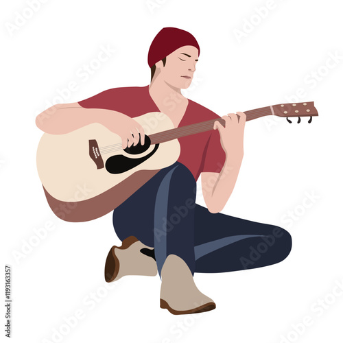 A man plays his guitar