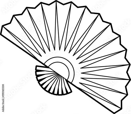 Vintage hand fan outline vector