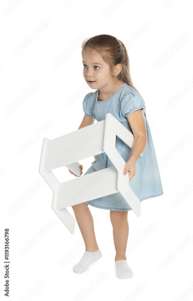 Little girl with step stool on white background Little girl with step stool on white background