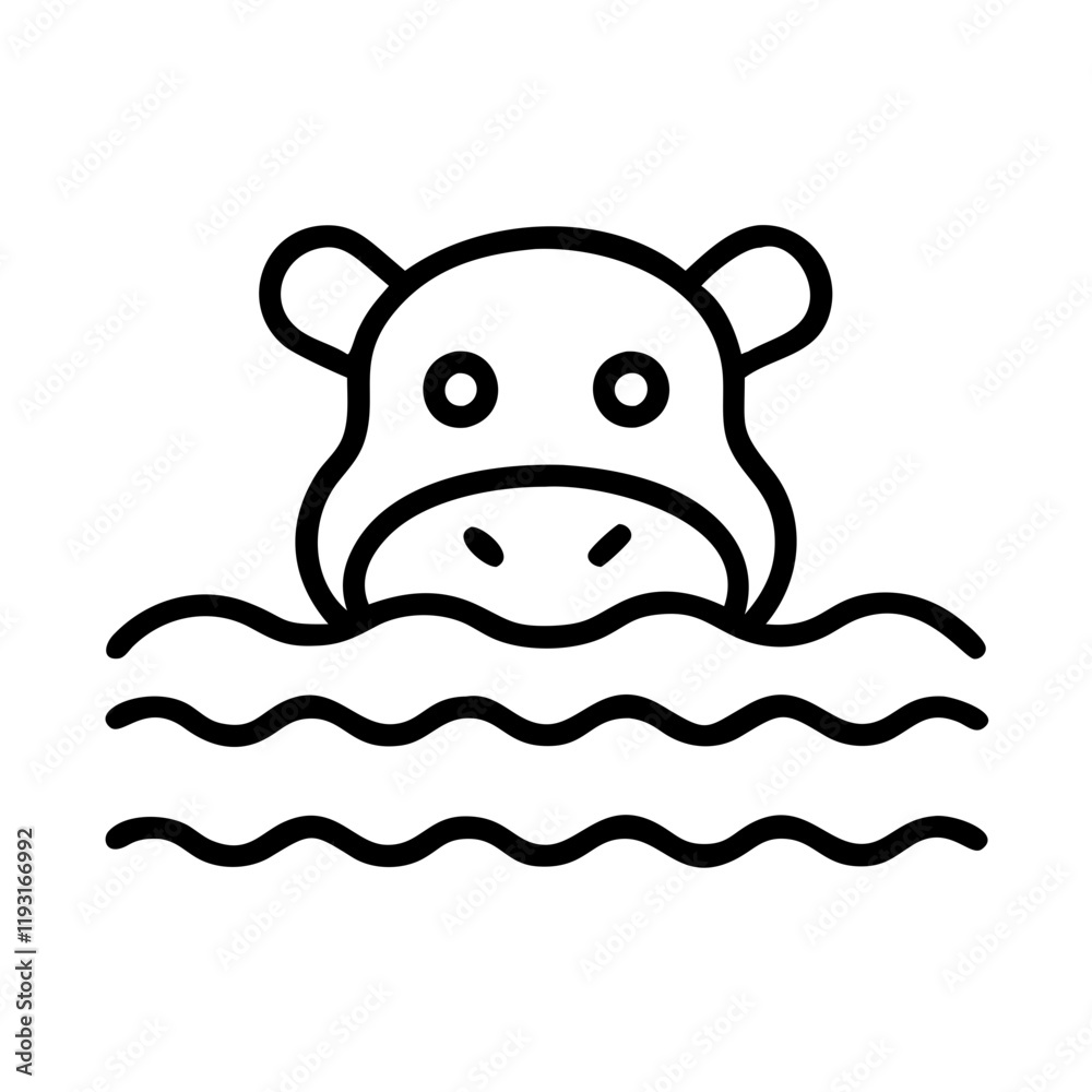 Fototapeta premium hippo in river icon, hippo in river line art - simple line art of hippo in river, perfect for hippo in river logos and icons and themed design