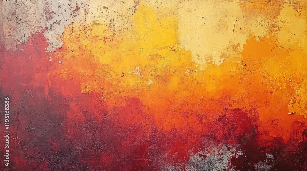 Abstract textured design featuring vibrant yellow, orange, and coral hues with fiery tones for artistic backgrounds and creative projects