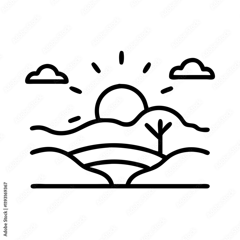 sun setting over savanna icon, sun setting over savanna line art - simple line art of sun setting over savanna, perfect for sun setting over savanna logos and icons and themed design sun setting over savanna icon, sun setting over savanna line art - simple line art of sun setting over savanna, perfect for sun setting over savanna logos and icons and themed design