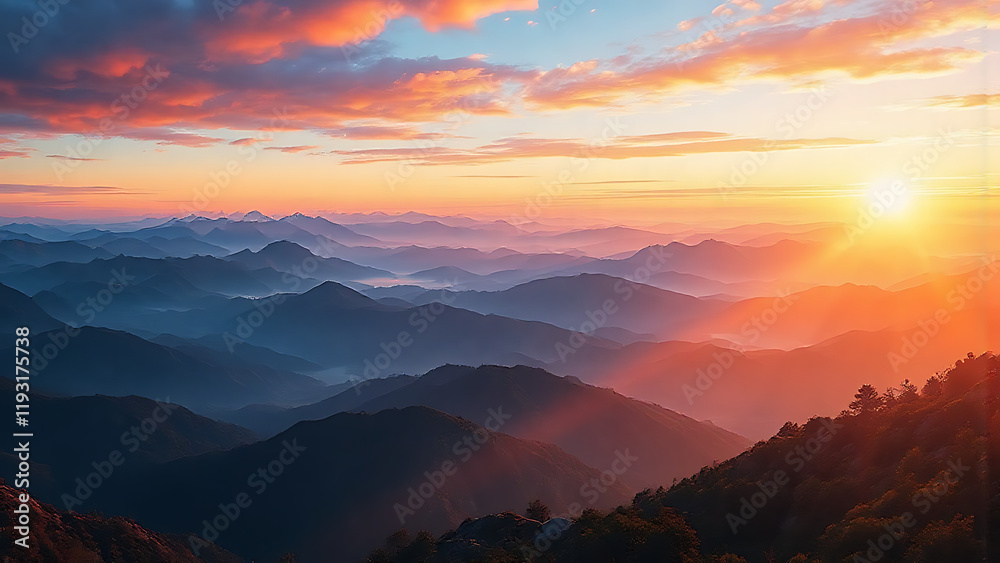 Fototapeta premium Sunrise Over Layered Mountain Range