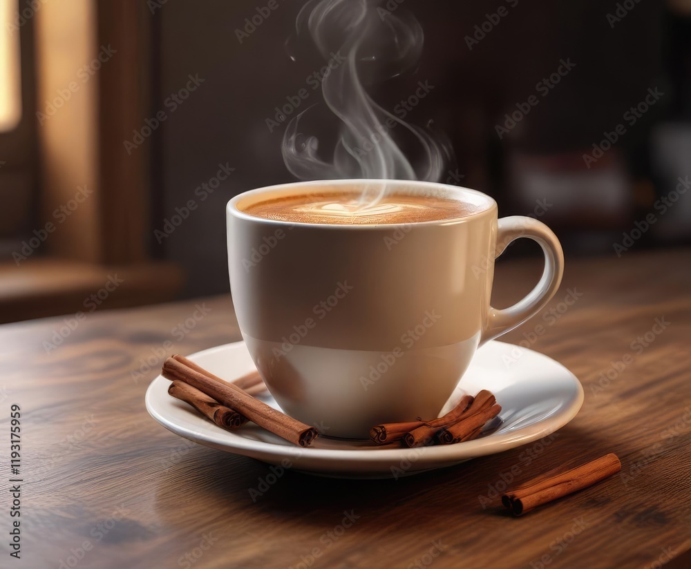 A cup of steaming hot coffee with a hint of cinnamon , aromatic, comfort, coffee A cup of steaming hot coffee with a hint of cinnamon , aromatic, comfort, coffee