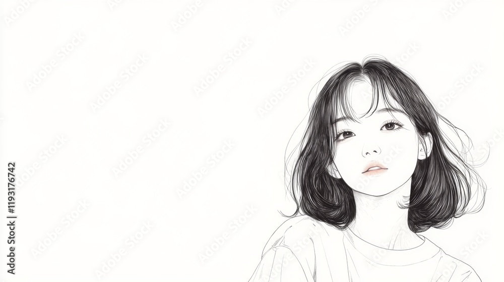 Minimalist illustration of a young woman with short hair, looking off to the side against a white background. Minimalist illustration of a young woman with short hair, looking off to the side against a white background.