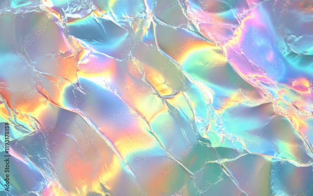 Fototapeta premium Vibrant holographic texture with soft waves and color shifts, perfect for backgrounds or creative design projects.