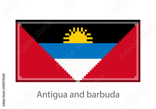 Vector illustration of the Antigua and barbuda flag isolated in pixel art or mosaic style on white background. Collection of flags of the countries of the world.