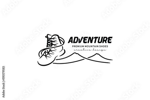 Hiking and mountain shoe logo design with mountain shaped shoelaces