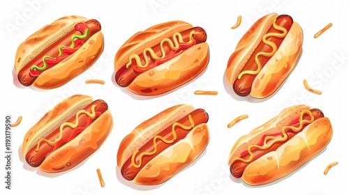 Delicious Fresh Buns for Hot Dogs on White Background Top View