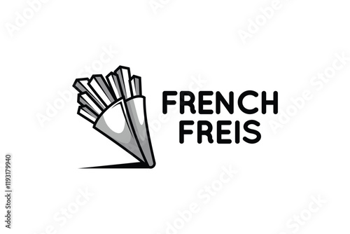 Vector illustration of a French fries logo design with black and white paper cone packaging