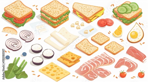 Isometric Sandwich Ingredients Infographic Vector Illustration