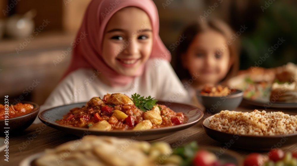 Happy Girl Enjoying Delicious Family Meal Together Happy Girl Enjoying Delicious Family Meal Together