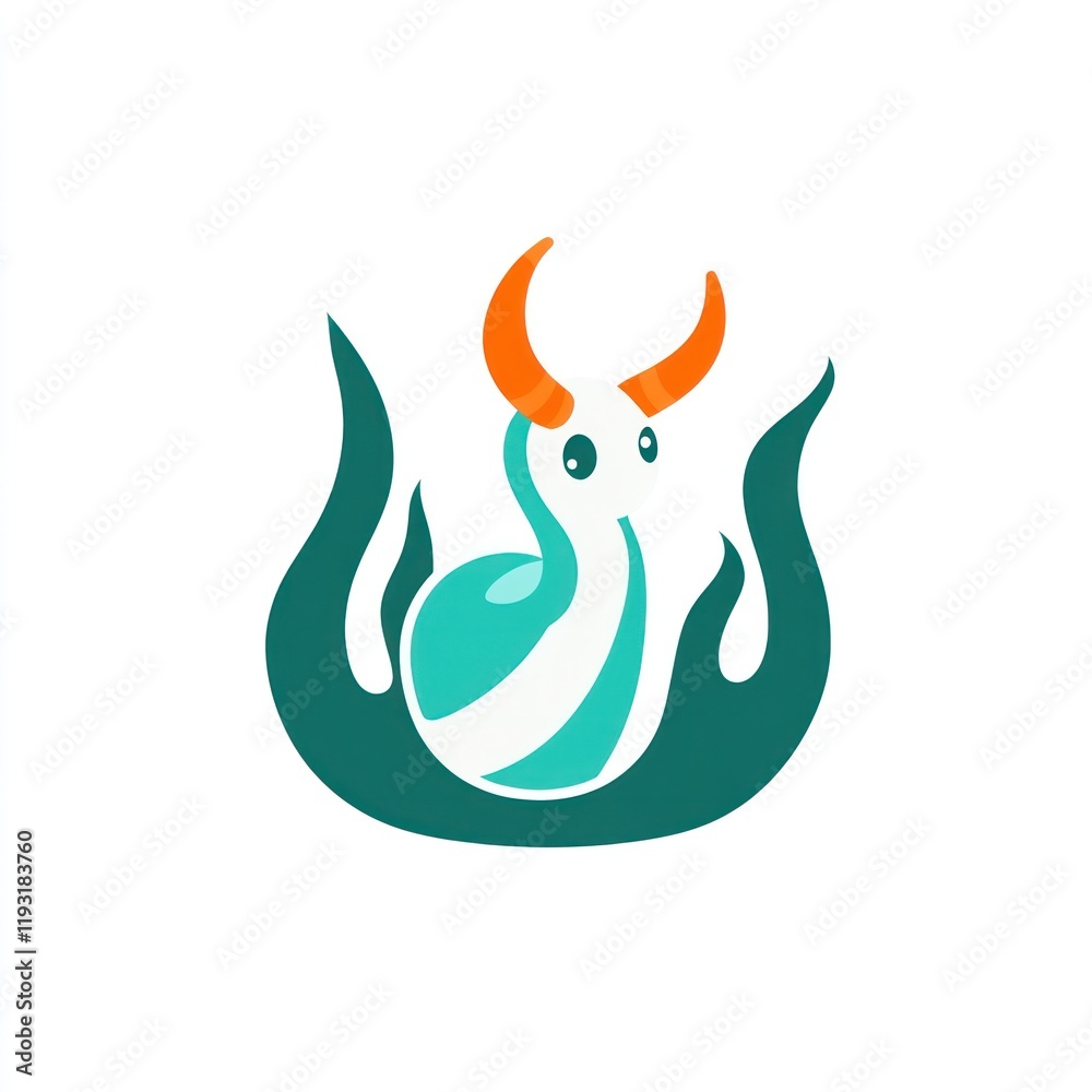 Cartoon horned creature in flames; playful mascot design for games or apps Cartoon horned creature in flames; playful mascot design for games or apps