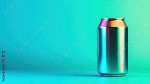 Stylish aluminum can against a vibrant gradient background, perfect for beverage and product promotional use.