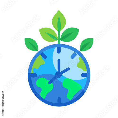 Earth clock with leaves symbolizing green energy