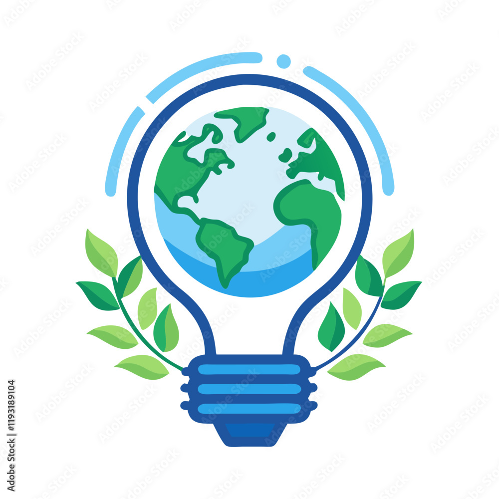Light bulb with Earth and leaves symbolizing sustainability Light bulb with Earth and leaves symbolizing sustainability