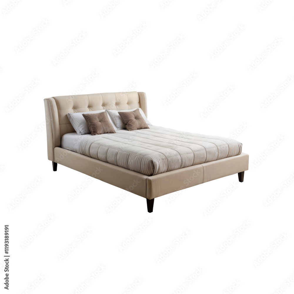 Obraz premium Cozy Retreat: A luxurious bed featuring elegant design, plush cushions, and inviting textures. A haven for relaxation and rejuvenation.