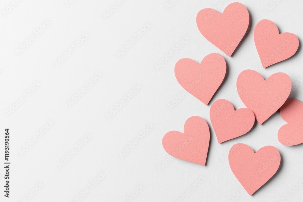 A collection of pink paper hearts scattered on a light background, symbolizing love, affection, and celebration. A collection of pink paper hearts scattered on a light background, symbolizing love, affection, and celebration.