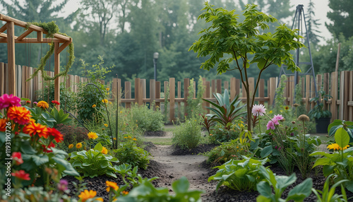 Organic food garden concept, 8k, with white tones