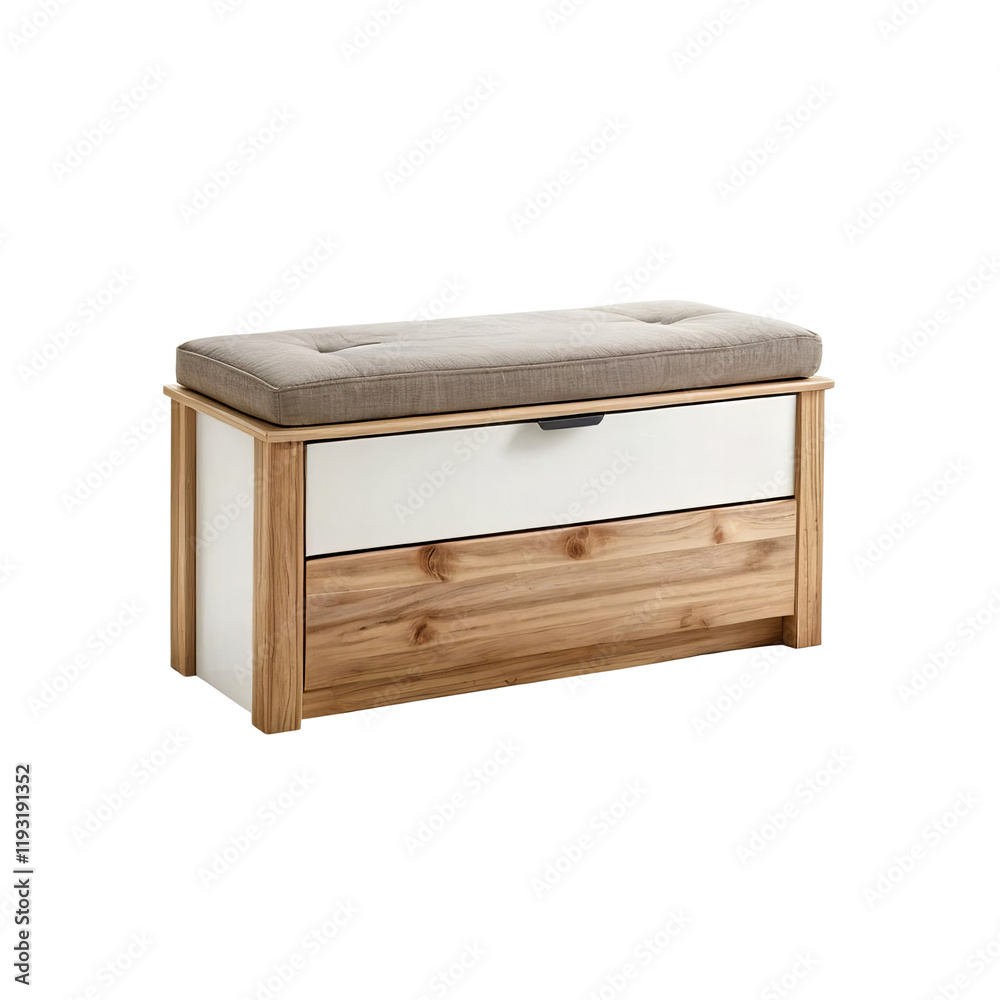 Modern Storage Bench: A stylish, multi-toned wooden storage bench featuring a cushioned seat, ideal for home or office. The design combines functionality with a touch of elegance. Modern Storage Bench: A stylish, multi-toned wooden storage bench featuring a cushioned seat, ideal for home or office. The design combines functionality with a touch of elegance.
