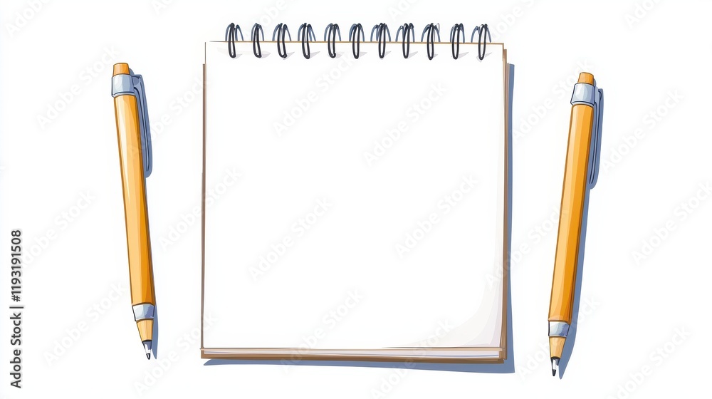 Flat view office supplies spiral-bound notepad design Flat view office supplies spiral-bound notepad design