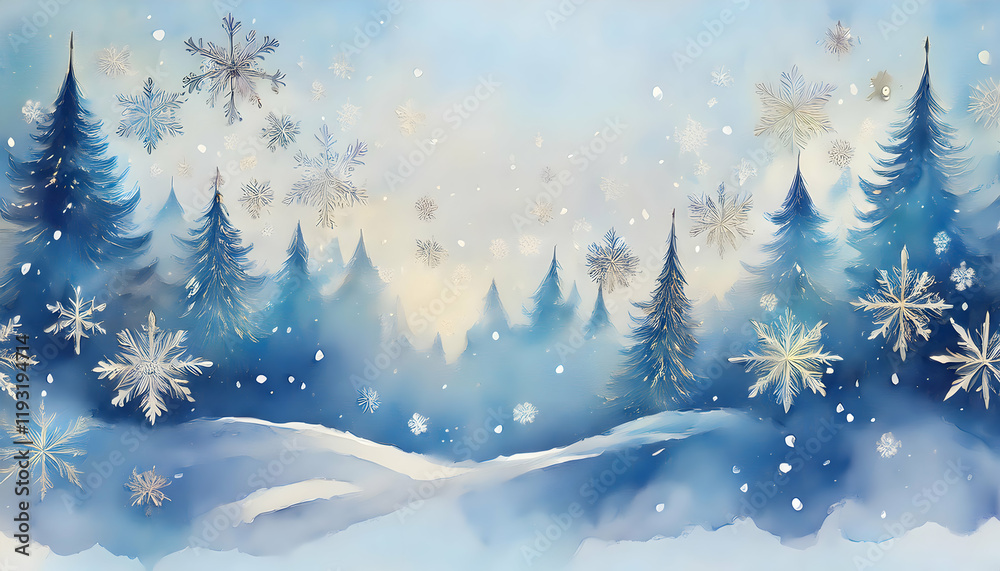 3D rendering watercolor illustration painting background, floating frolicking through the snow. 3D rendering watercolor illustration painting background, floating frolicking through the snow.