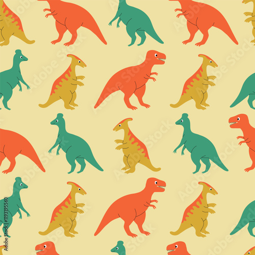 Wallpaper Mural Seamless pattern with cute colorful dinosaur characters. Template for print, fabric, wallpaper, wrapping paper Torontodigital.ca