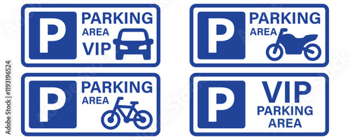 VIP parking label icon sign, vehicle and parking sign in flat style isolated on white background.