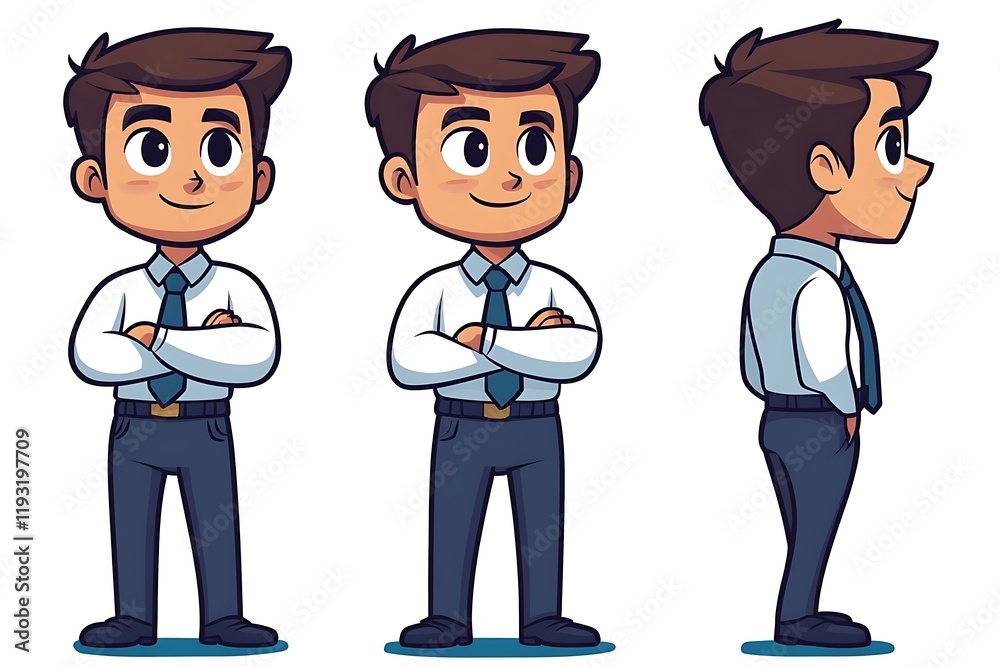 Three Views Cartoon Male Office Worker Vector Clipart Three Views Cartoon Male Office Worker Vector Clipart