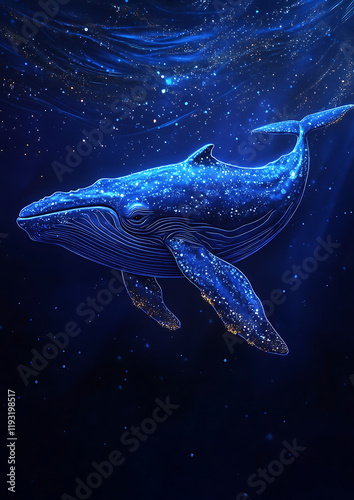 A majestic blue whale swims through deep waters photo