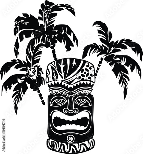 Vector illustration symbol tiki traditional and palm trees isolated on a white background