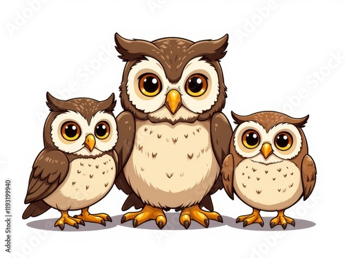 Adorable Cartoon Owl Family Mother Father and Baby Owl Illustration