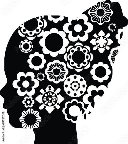 Vector illustration silhouette girl with floral isolated on a white background