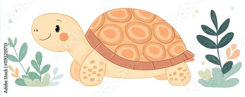 Cute underwater turtle digital art - playful environment illustration photo